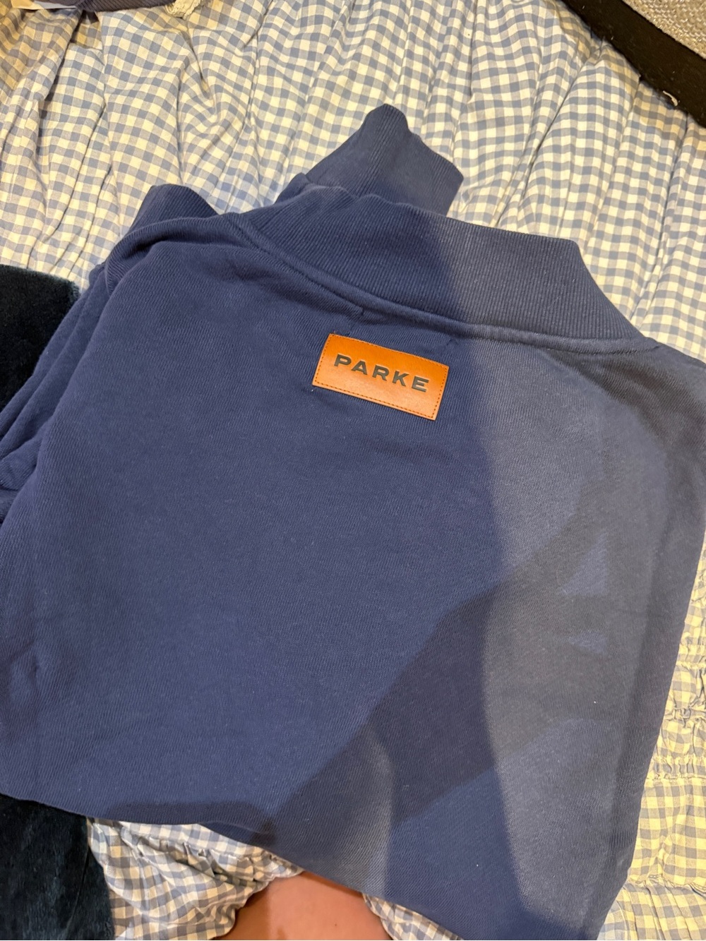 Parke Navy Mock-Neck Sweatshirt with Leather Logo Patch - Picture 2 of 3